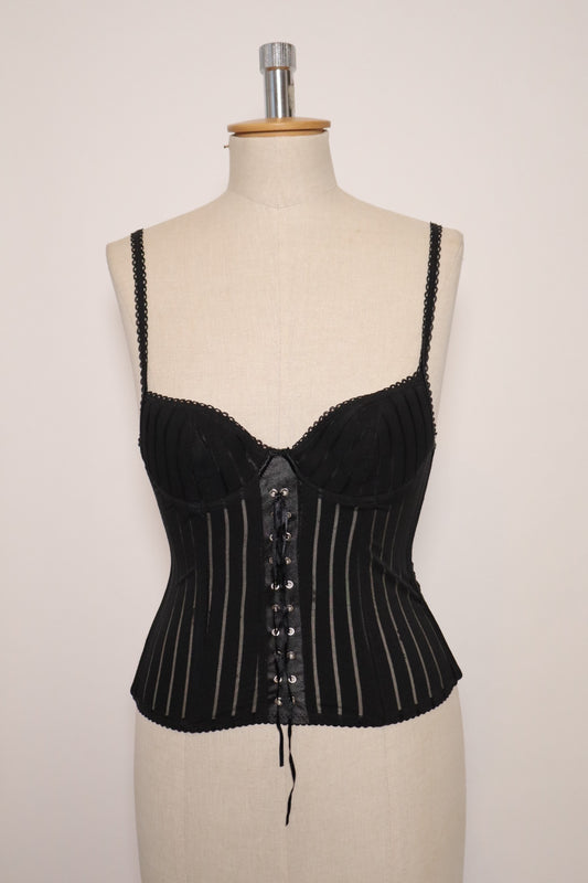 Black striped nineties bustier corset closure size small (cup A)