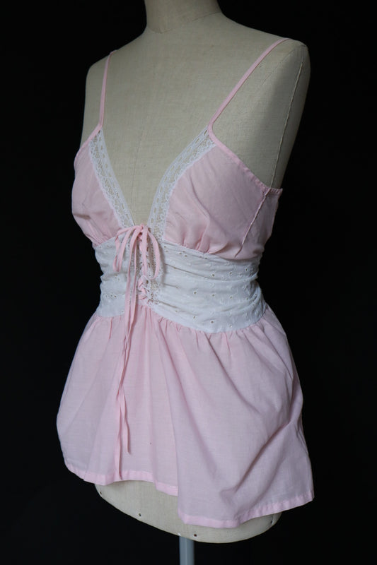 Pink & white laced up top size XL