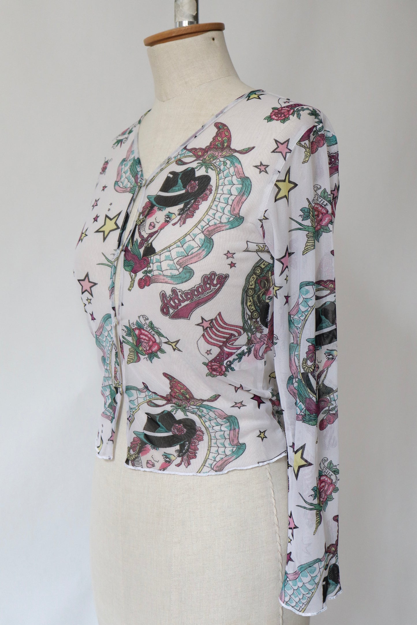 Dior by John Galliano S/S 2004 gypsy tattoo print see trough cardigan - size S up to L