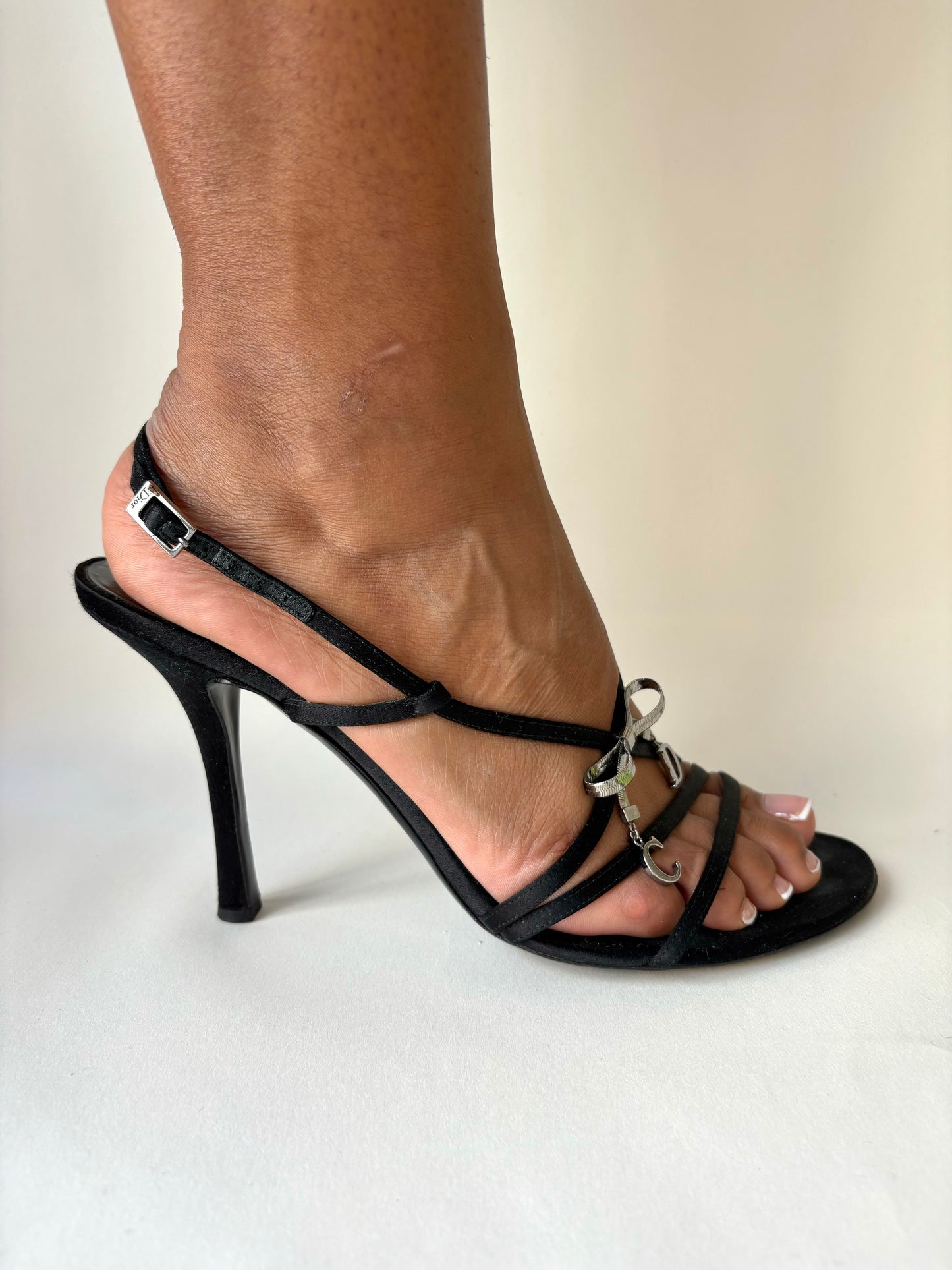 Dior By John Galliano black heels with silver hardware ‘CD’ bow size 39 (us 8)