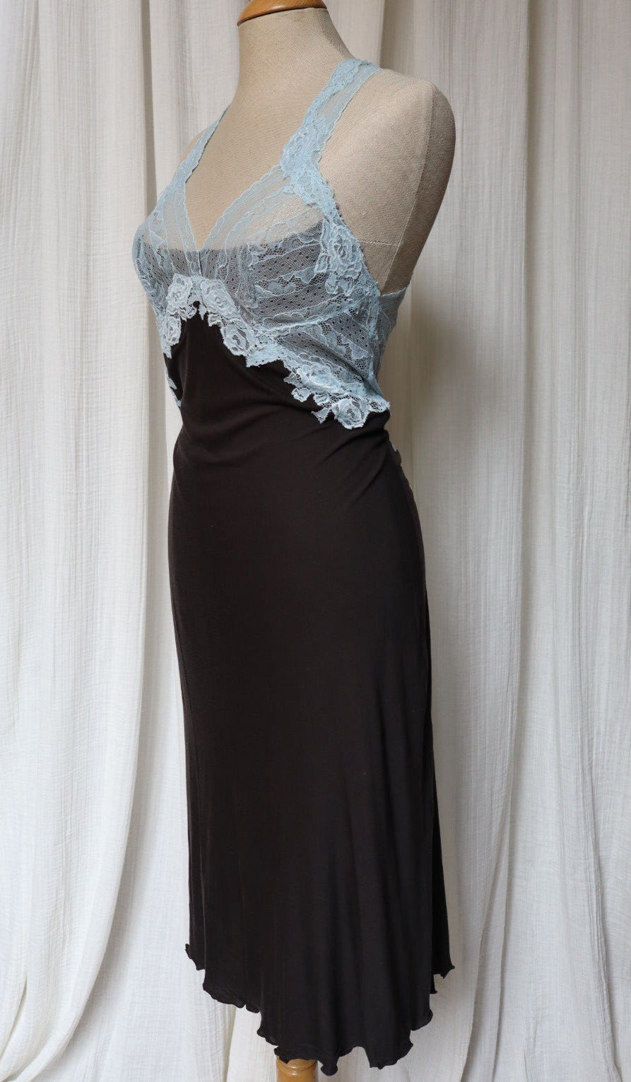 Paladini slipdress with soft blue lace front and open back, size M