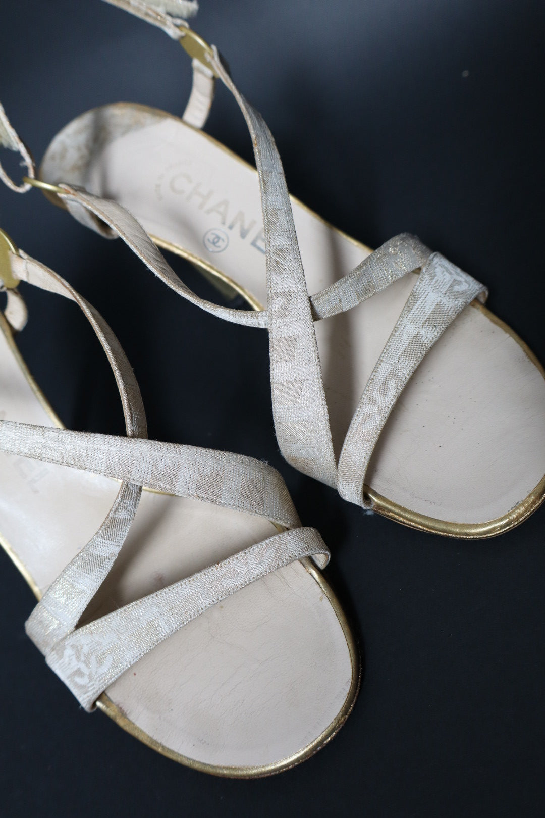Chanel gold travel line strappy heels - size 40 (us 9)