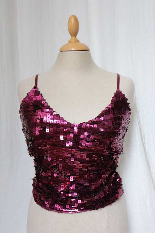 Burgundy Y2K sequin top size M