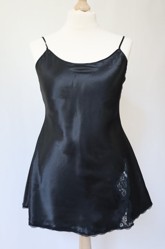 Black satin slipdress size Large open back