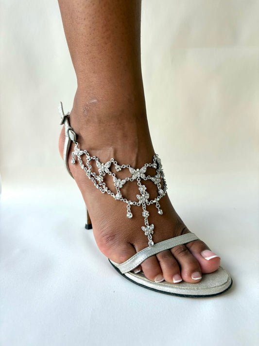 Versace silver heels with rhinestone butterflies - size 37.5