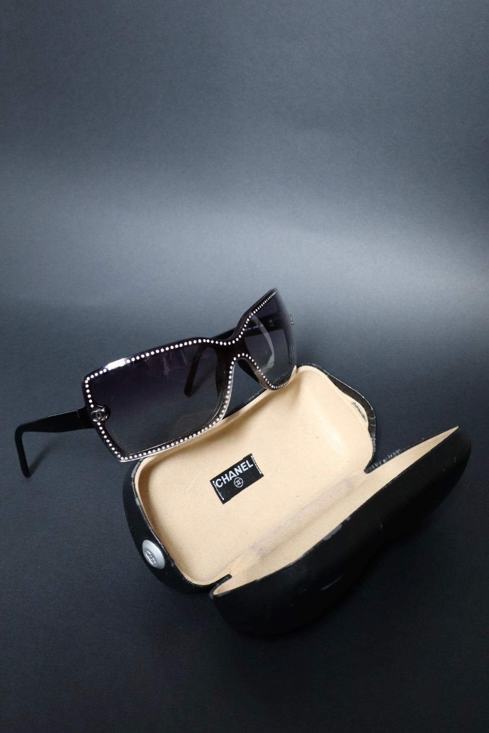 Chanel rhinestones trim black sunglasses, late nineties