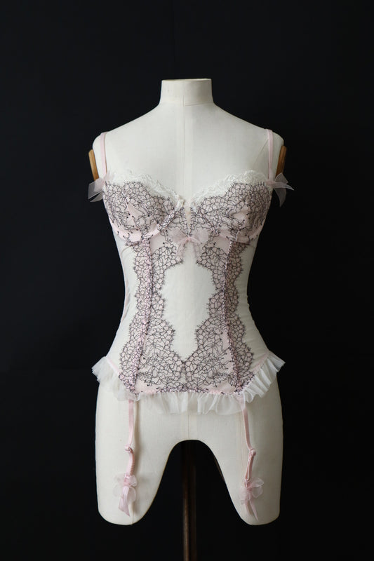 Victoria’s Secret bustier soft pink black lace (eu75B / fr90B / us34B )