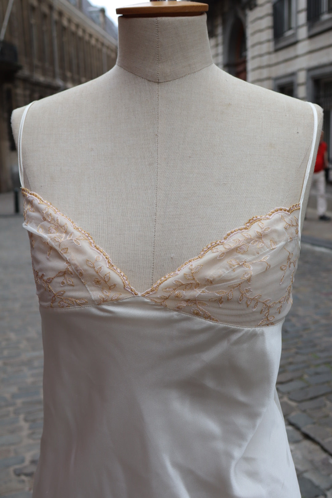 White satin slipdress size M with lace details