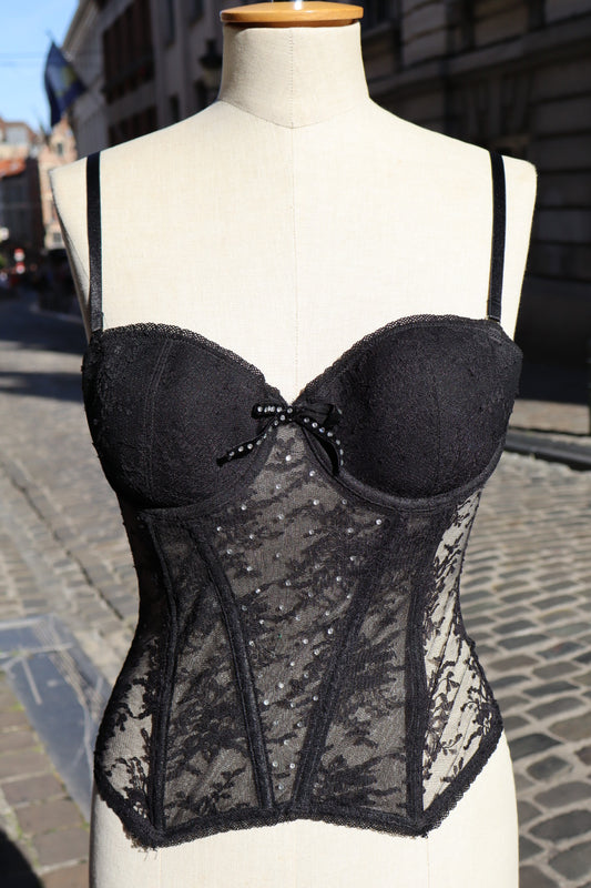 Lace bustier with strass, size S (B cup)