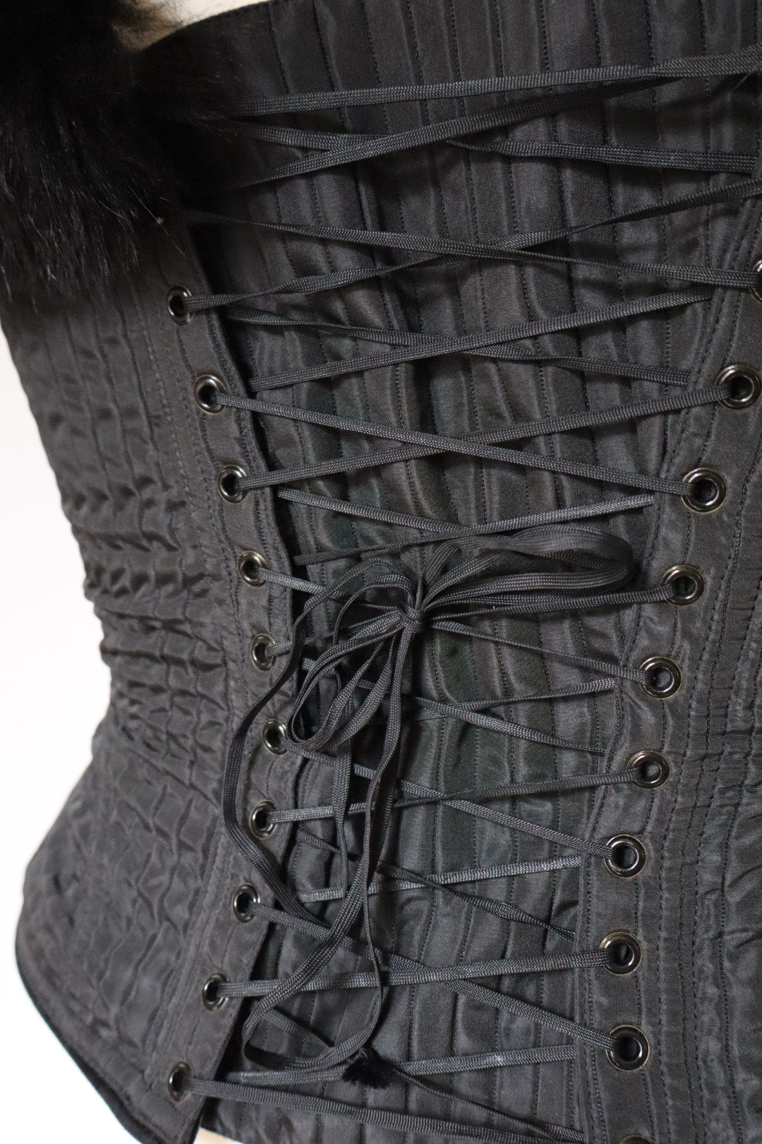 Black Cadolle corset with real fur trim - size L / XL