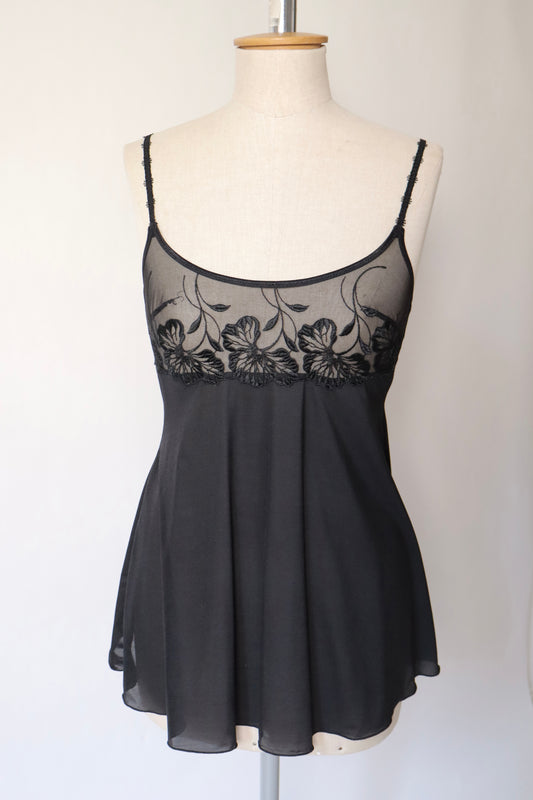 Black slipdress with lace and embroidered flowers size M