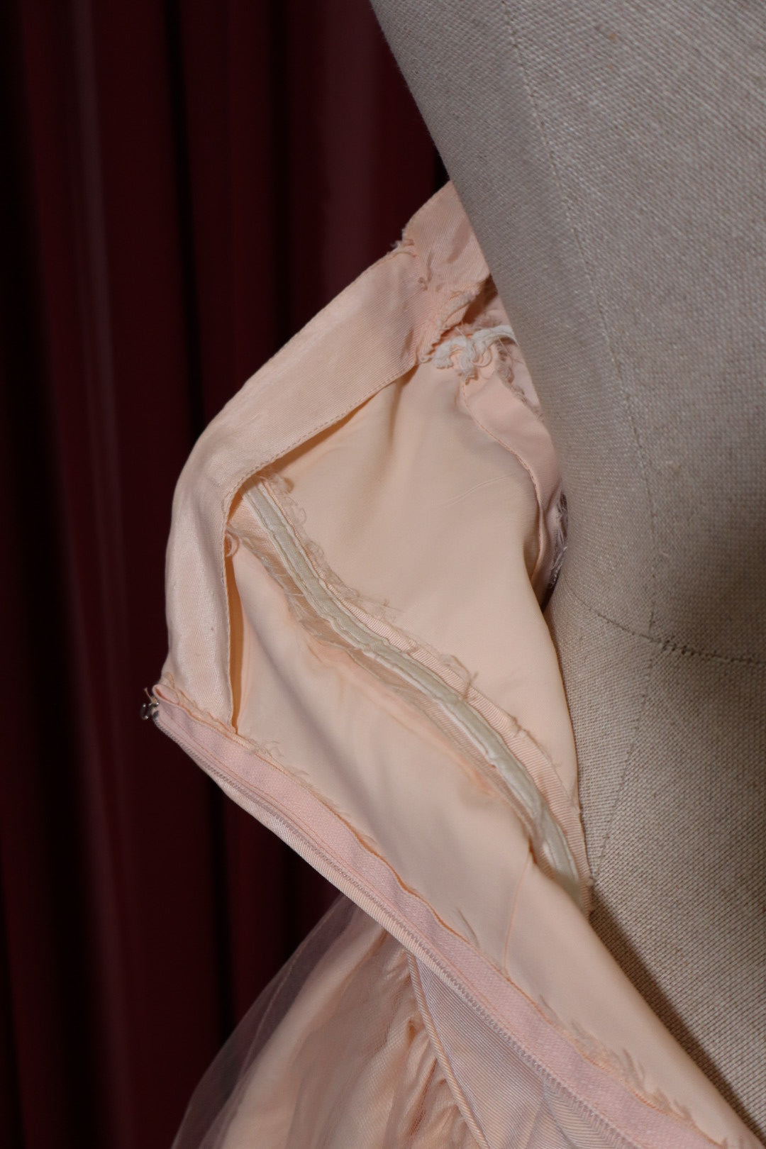 1955’s soft pink prom dress with basque waistline, size M