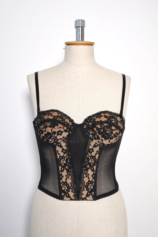 Black bustier with lace details and see trough back and sides