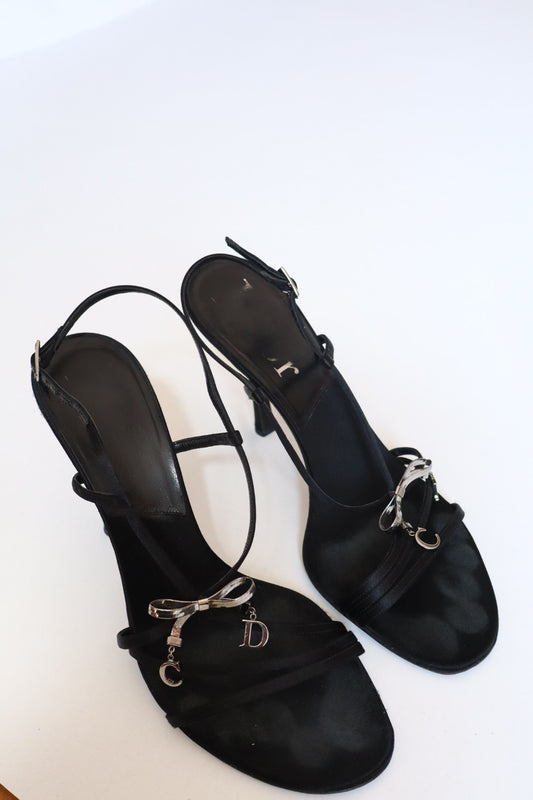 Dior By John Galliano black heels with silver hardware ‘CD’ bow size 39 (us 8)