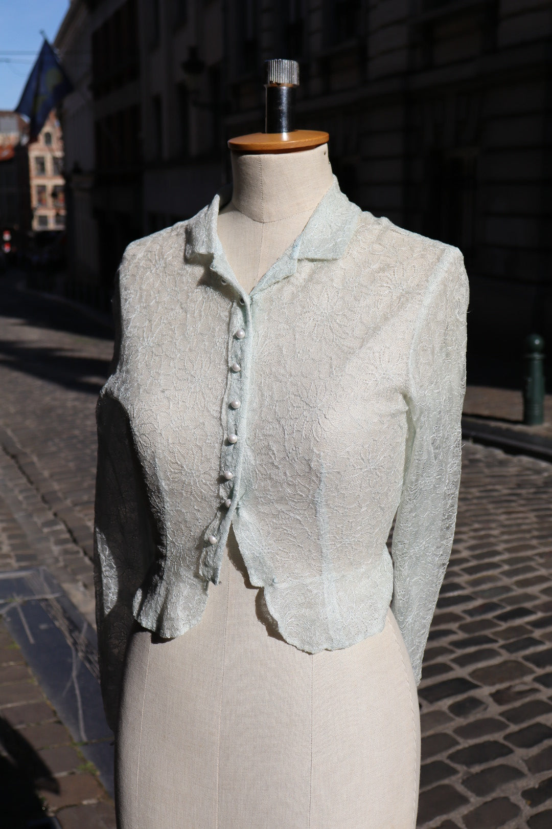 Lace light blue cardigan with pearl buttons size small