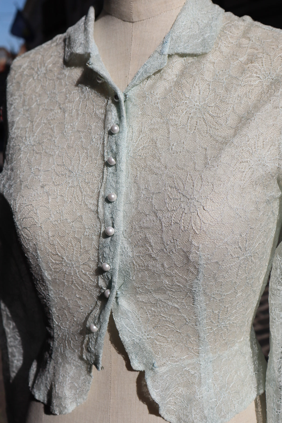 Lace light blue cardigan with pearl buttons size small